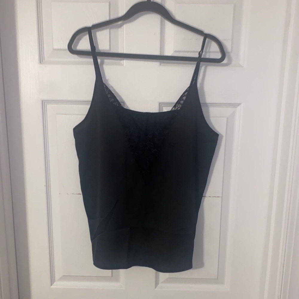 Black silky top with lace front!